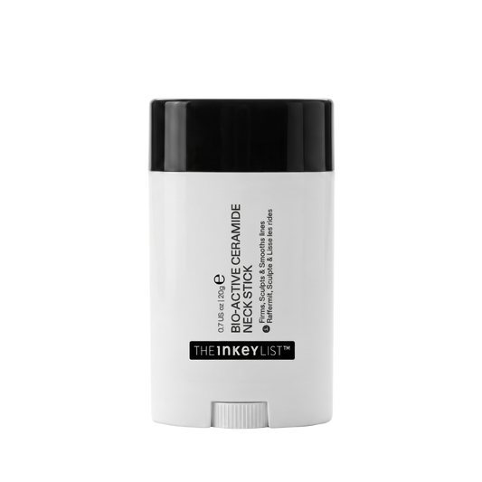 White stick with black cap on a white background, featuring 'The Inkey List' branding.