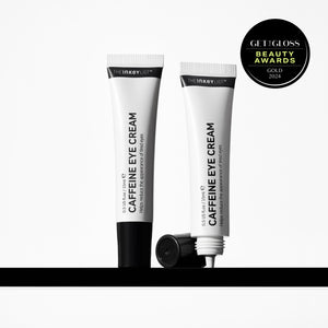 Caffeine Eye Cream duo on shelf with Get the Gloss 2024 gold award