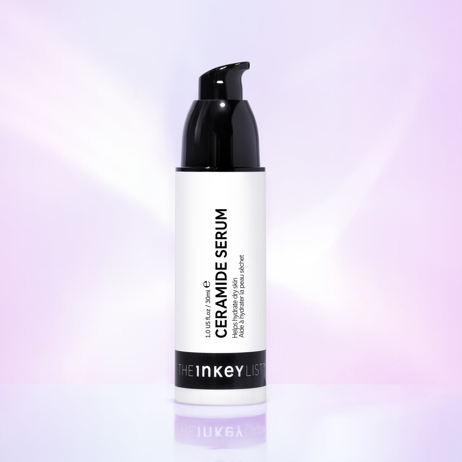Ceramide Serum bottle on purple background
