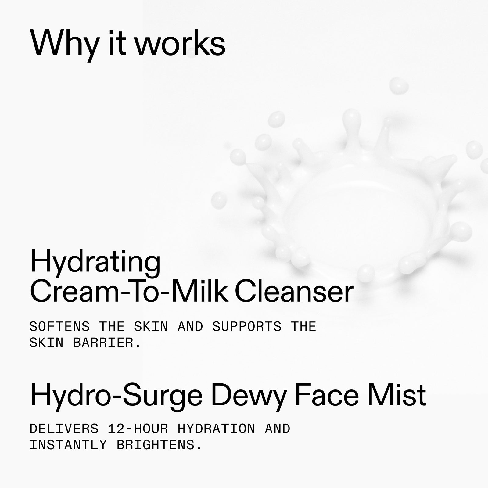 Product features with text on a white background