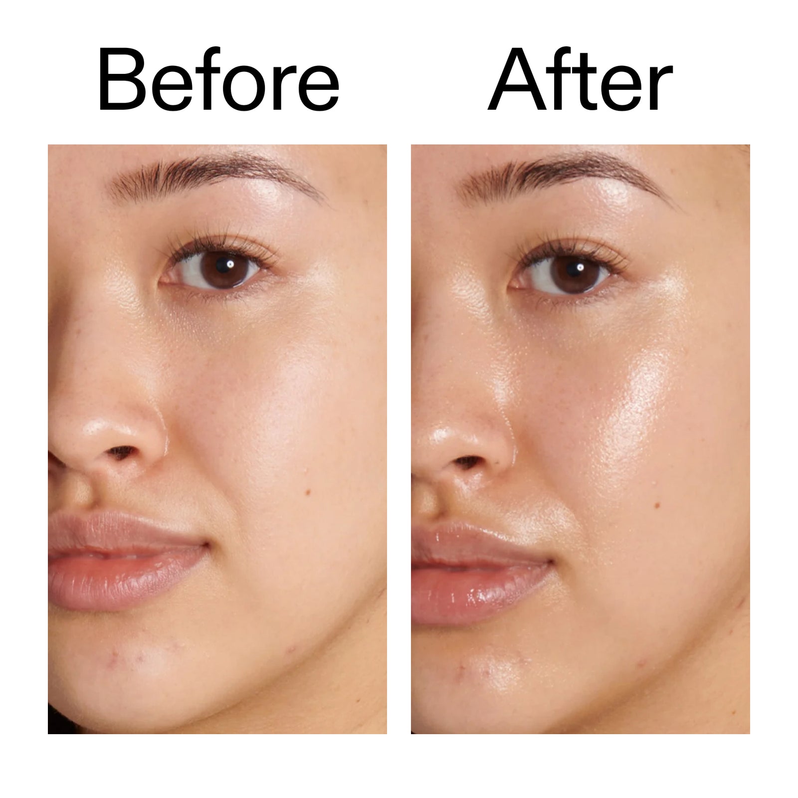 Before and after of customer using Dewy Sunscreen SPF 30