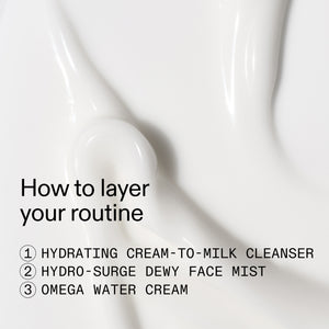 Cosmetic product with text on how to layer a routine