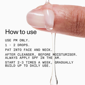 Close-up of Glycolic Acid Toner and usage instructions on a white background