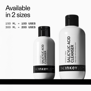 Two bottles of The INKEY List Salicylic Acid Cleanser with size information on a white background.
