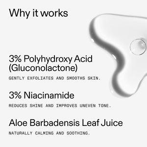 text detailing ingredients in PHA Toner and benefits on a white background