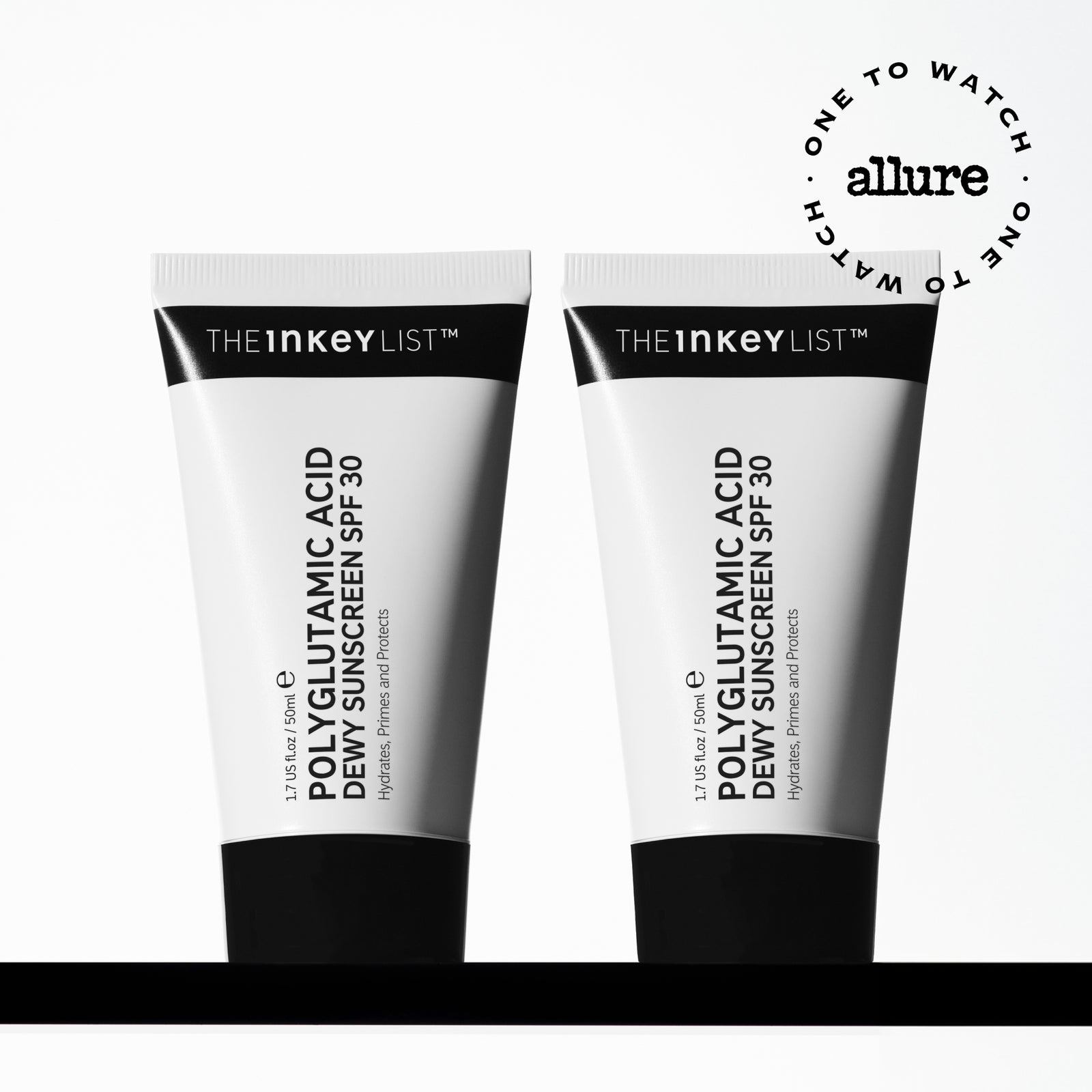 Dewy SPF 30 duo on shelf with Allure one to watch badge