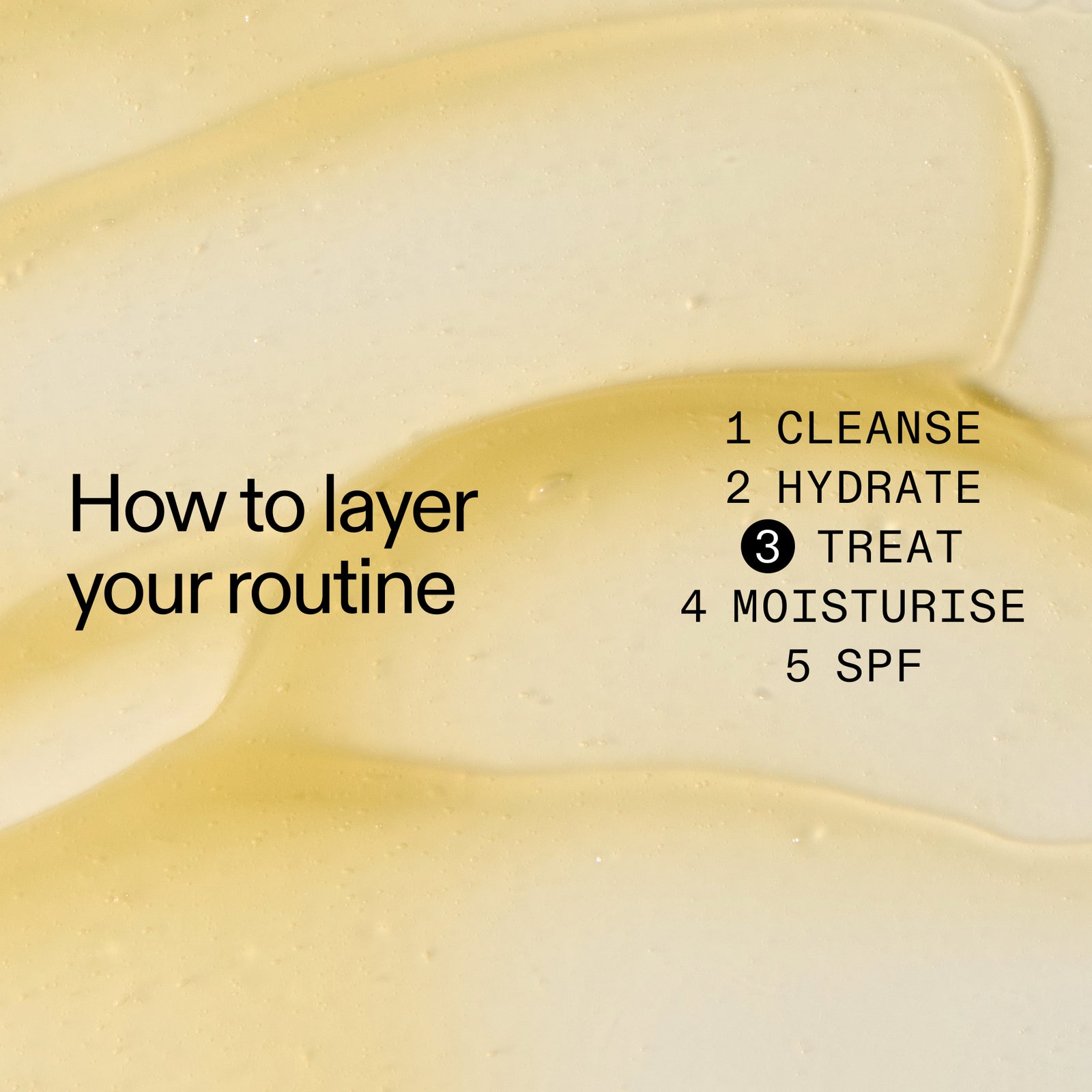 Skin texture with text overlay on how to layer Tranexamic Acid Serum in a  skincare routine.