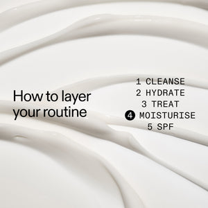 Close-up of Vitamin B, C and E Moisturizer with text on how to layer a skincare routine.