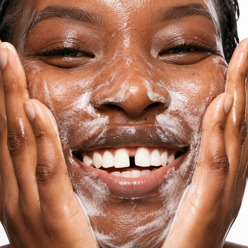 woman with cleanser on her face