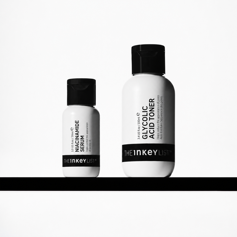 niacinamide and glycolic acid bottles