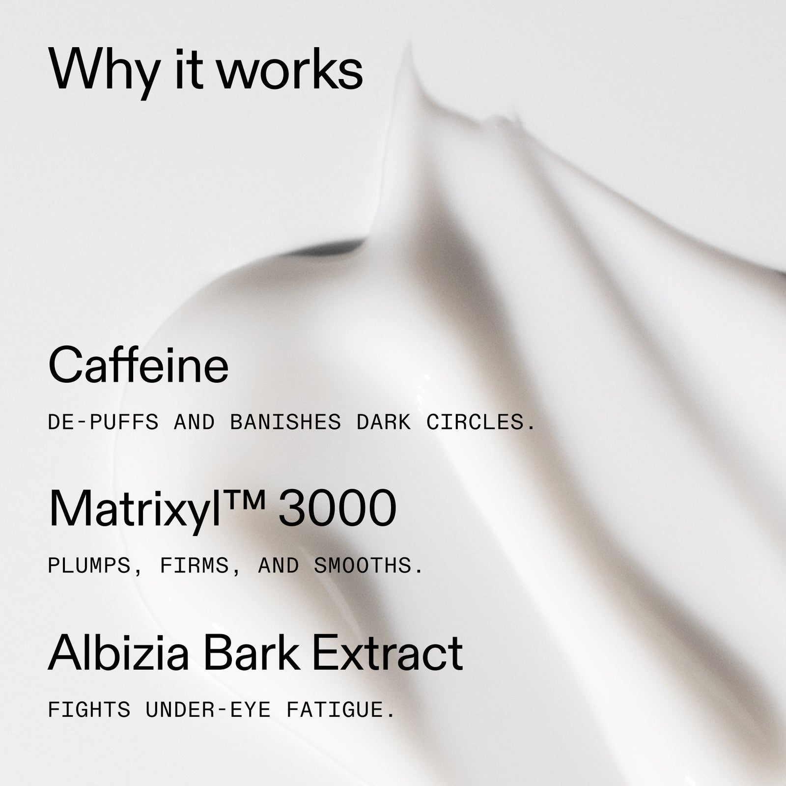 Text detailing the ingredients and benefits of a skincare product with a light background.