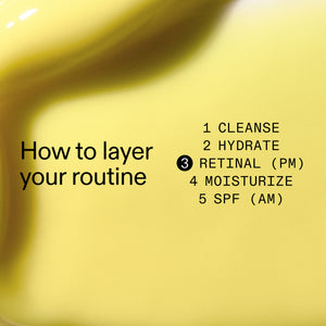 Yellow skincare product with text on how to layer a routine