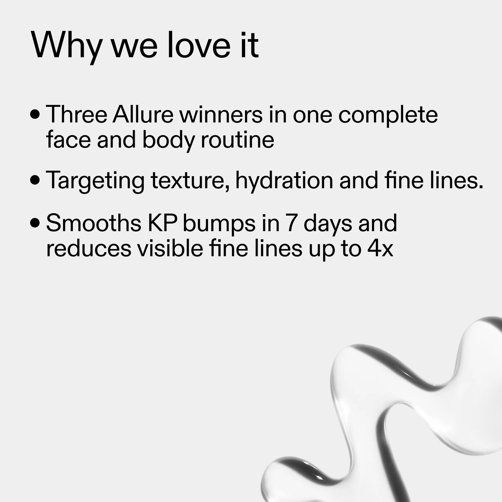 Text listing features of a skincare routine on a light background