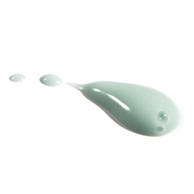 Light green liquid droplet on a white background