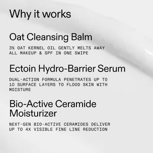Text detailing the ingredients and benefits of a skincare product on a white background