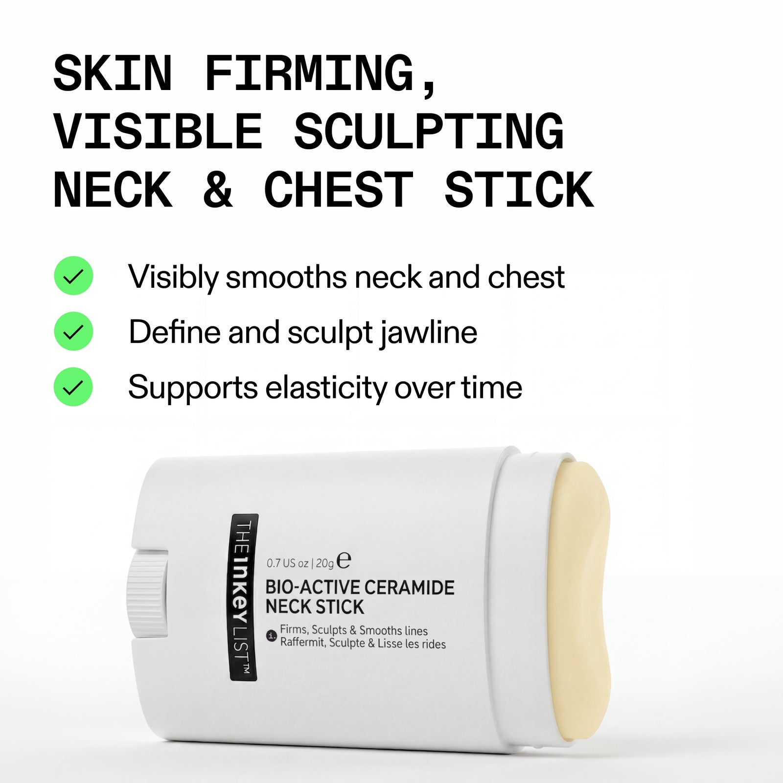 Bio-Active Ceramide Neck Stick with text highlighting features on a white background