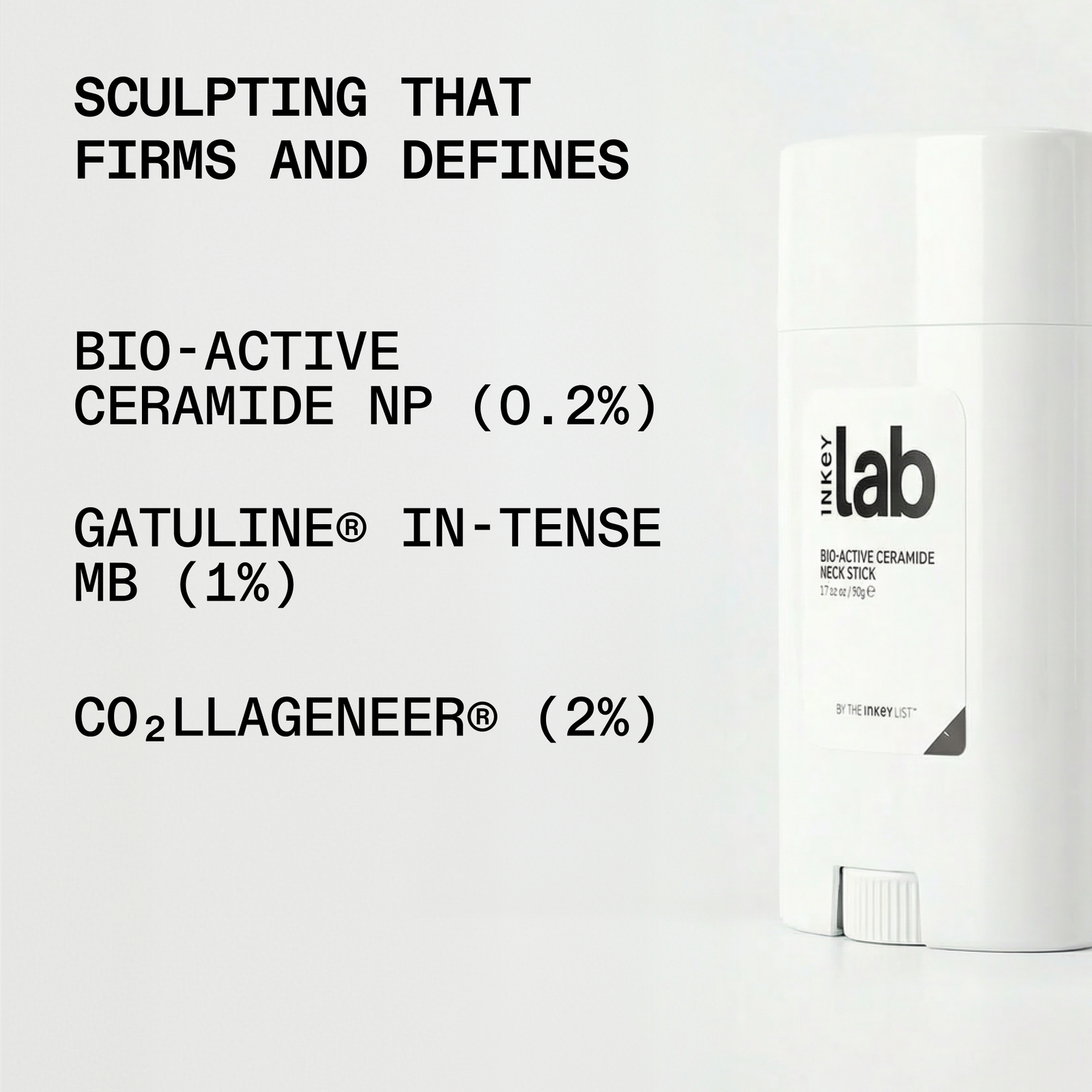 White container with text detailing skincare ingredients on a white background