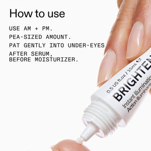 Brighten-i Eye Cream application instructions on a white background