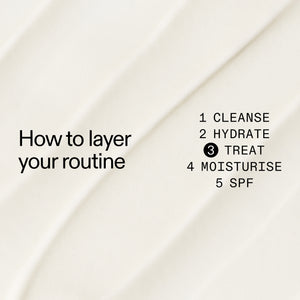 Text on a beige background explaining how to layer Brighten-i Eye Cream in  a skincare routine.