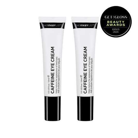 Caffeine Eye Cream Duo pack Shot with  Get the Gloss 2024 gold award 