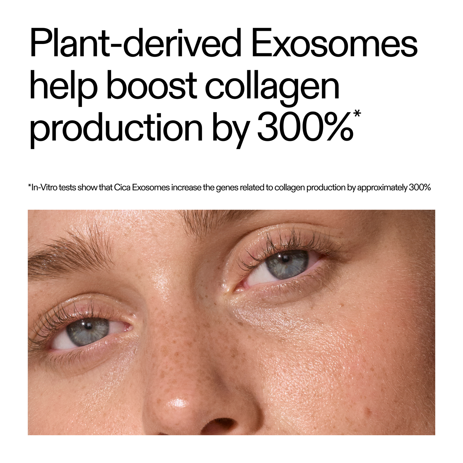 Clinical study results of plant-derived exosomes with a close-up of a person's eye.