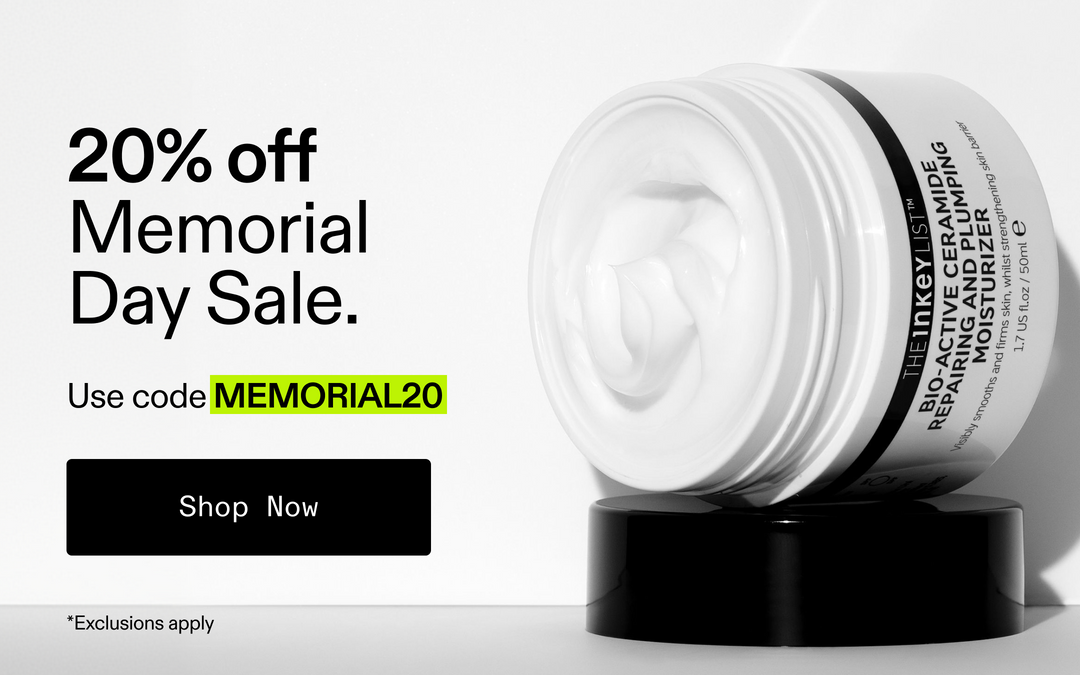 Cosmetic jar with skincare product on a white background, promotional text for Memorial Day Sale.