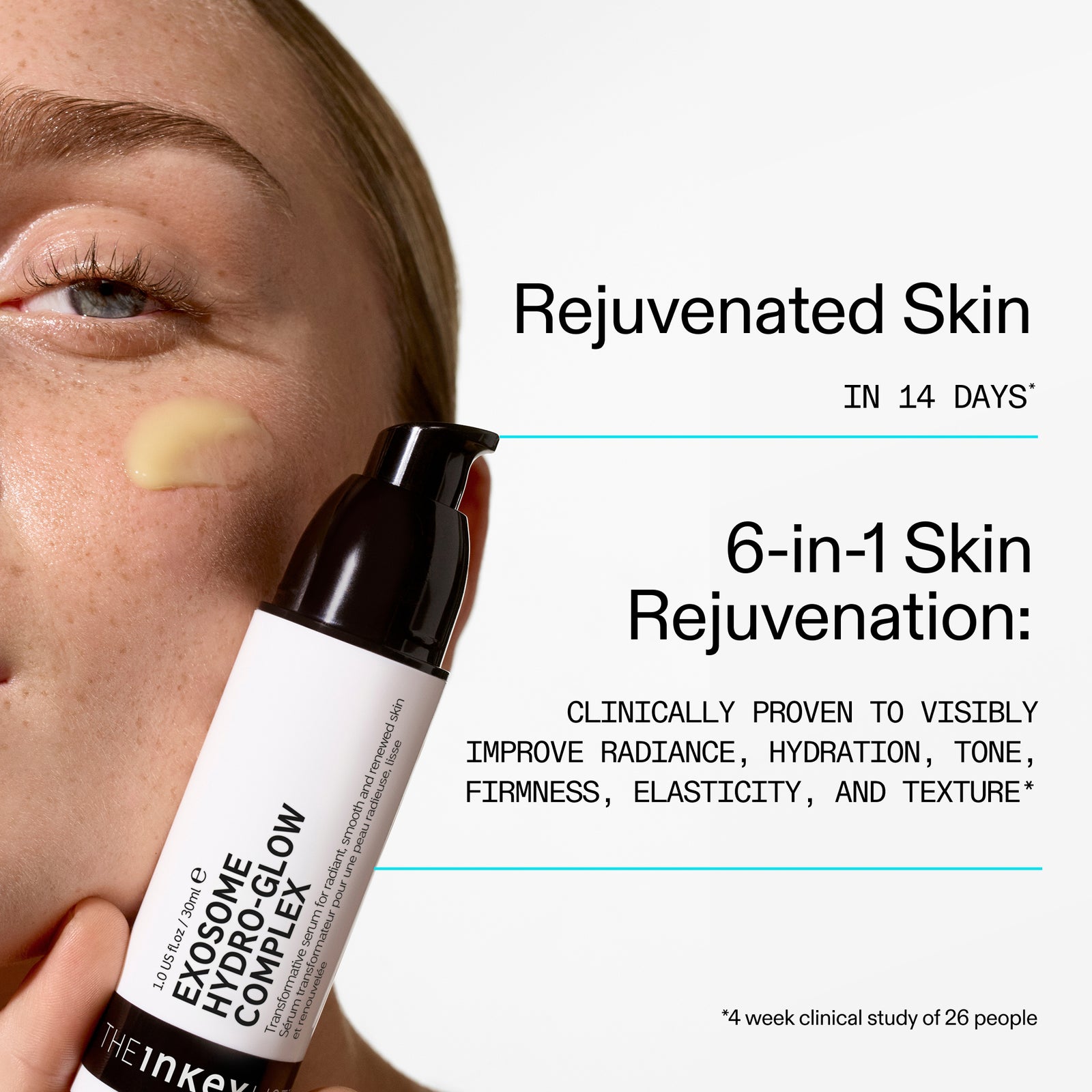 Skincare product with text on a white background