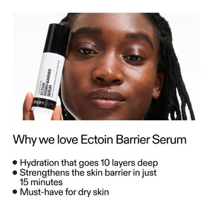 Model holding Ectoin Serum and key benefits of the product