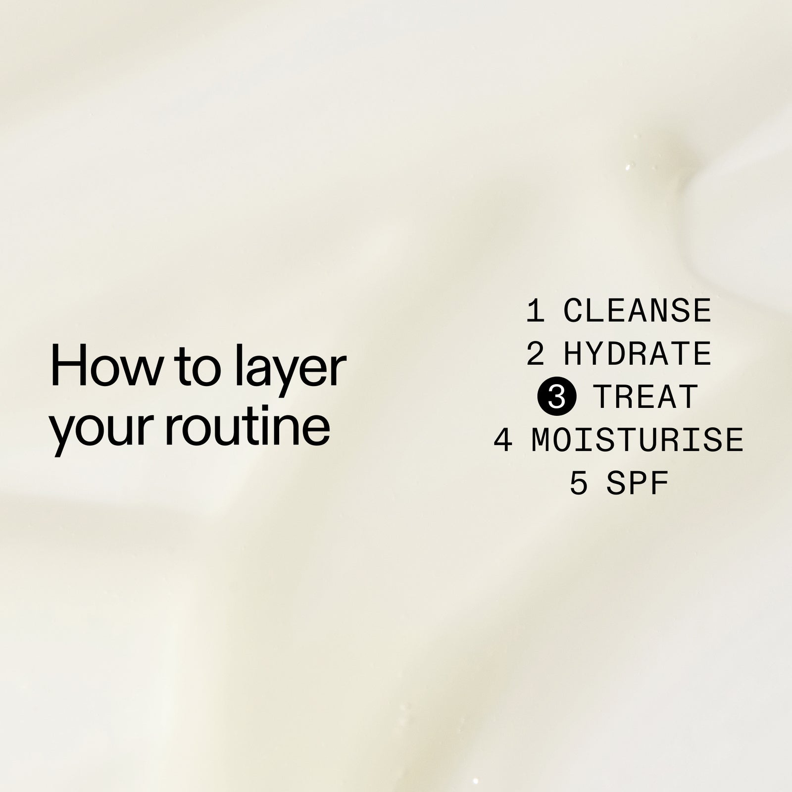 Text overlay on a skincare product showing steps how layer 20% Niacinamide Serum in a routine.
