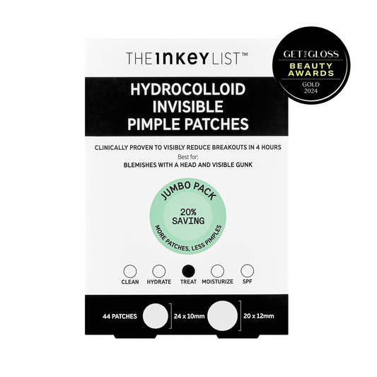 The Inkey List hydrocolloid invisible pimple patches packaging on a white background