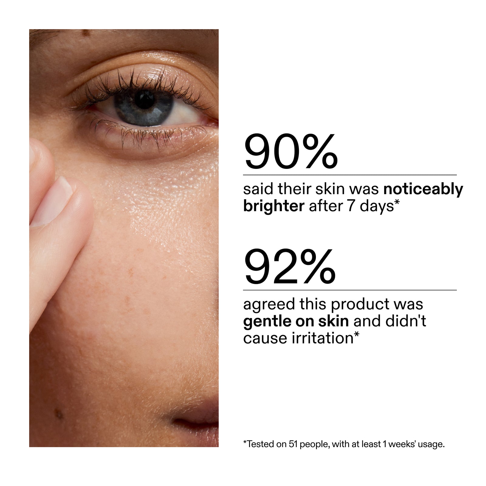 Product advertisement showing a close-up of skin with text about product effectiveness using Fulvic Acid Cleanser