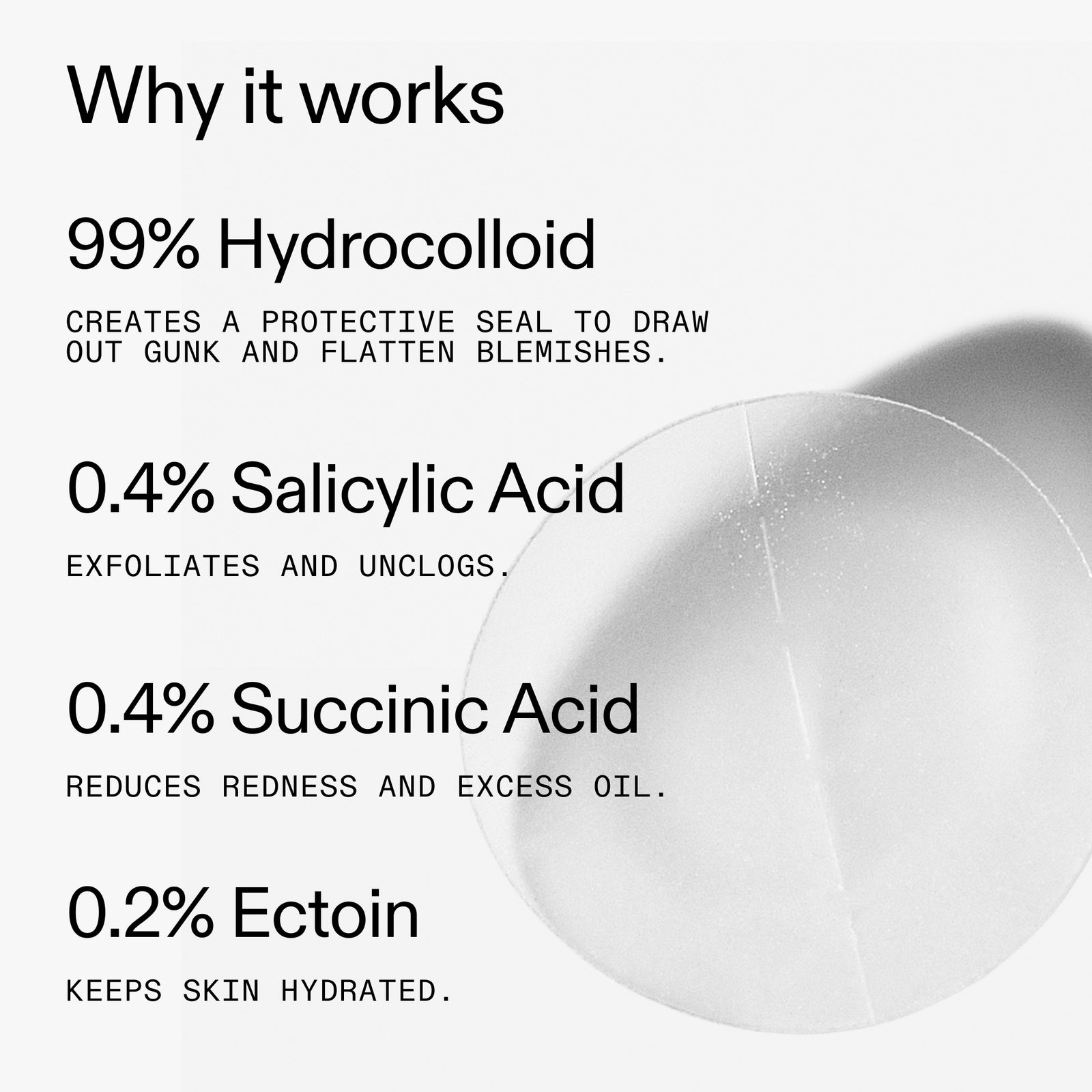 Text detailing the ingredients and benefits of a skincare product on a white background