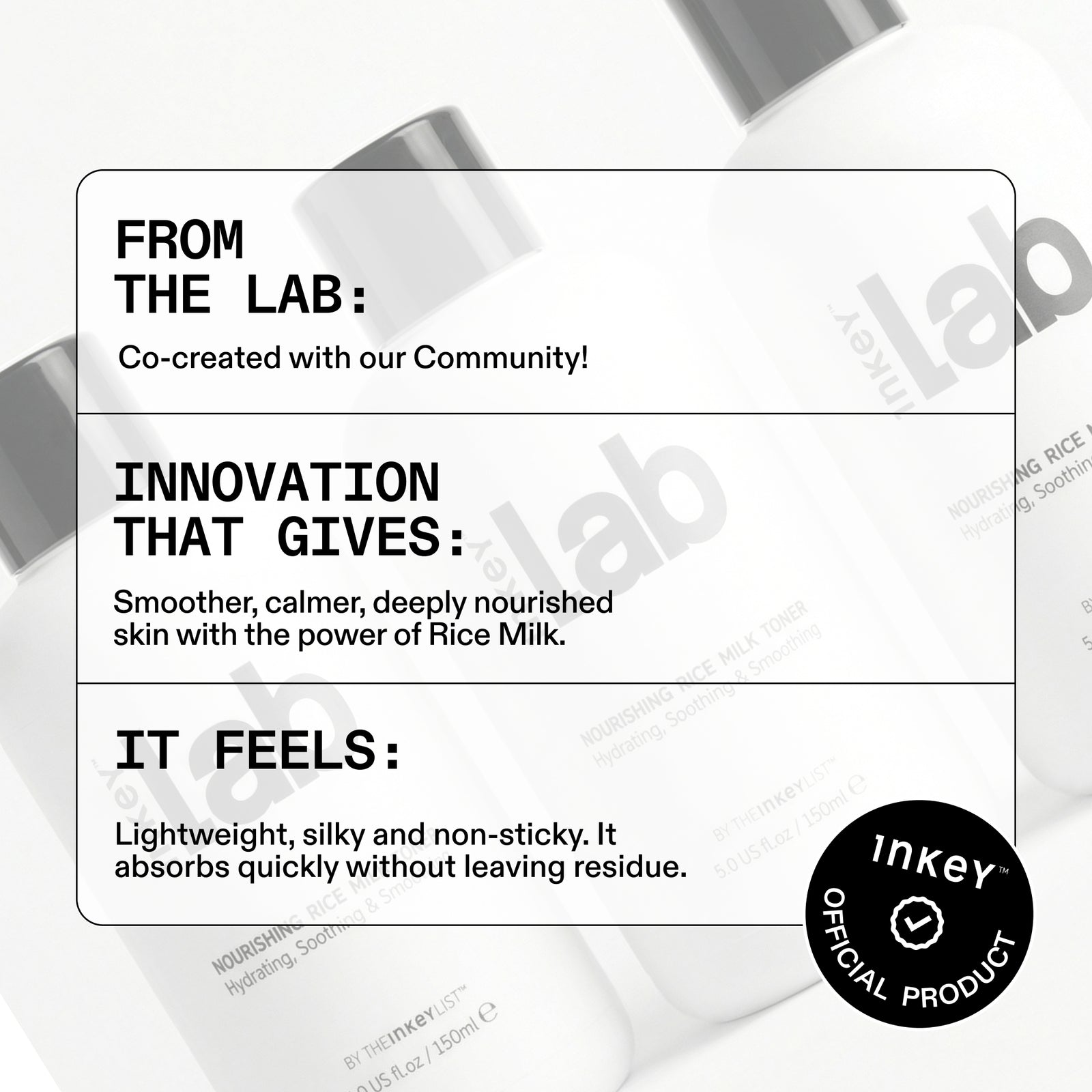 Product packaging with text about skin benefits and INKEY branding.