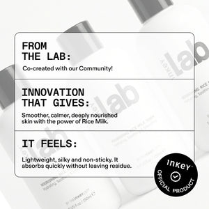 Product packaging with text about skin benefits and INKEY branding.