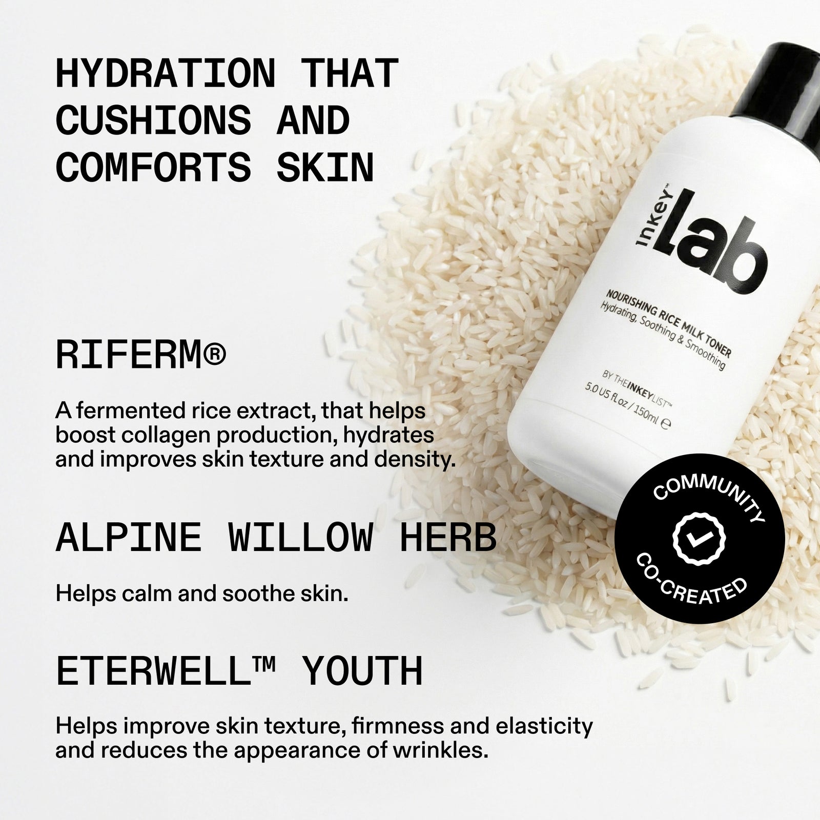 Inkey Lab skincare product with text about ingredients and benefits on a white background