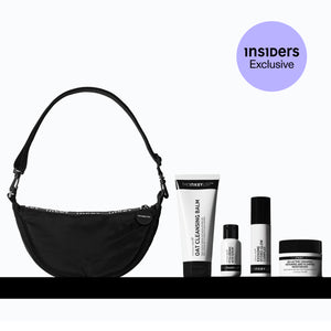 Black bag with skincare products on a white background, featuring 'Insiders Exclusive' text.