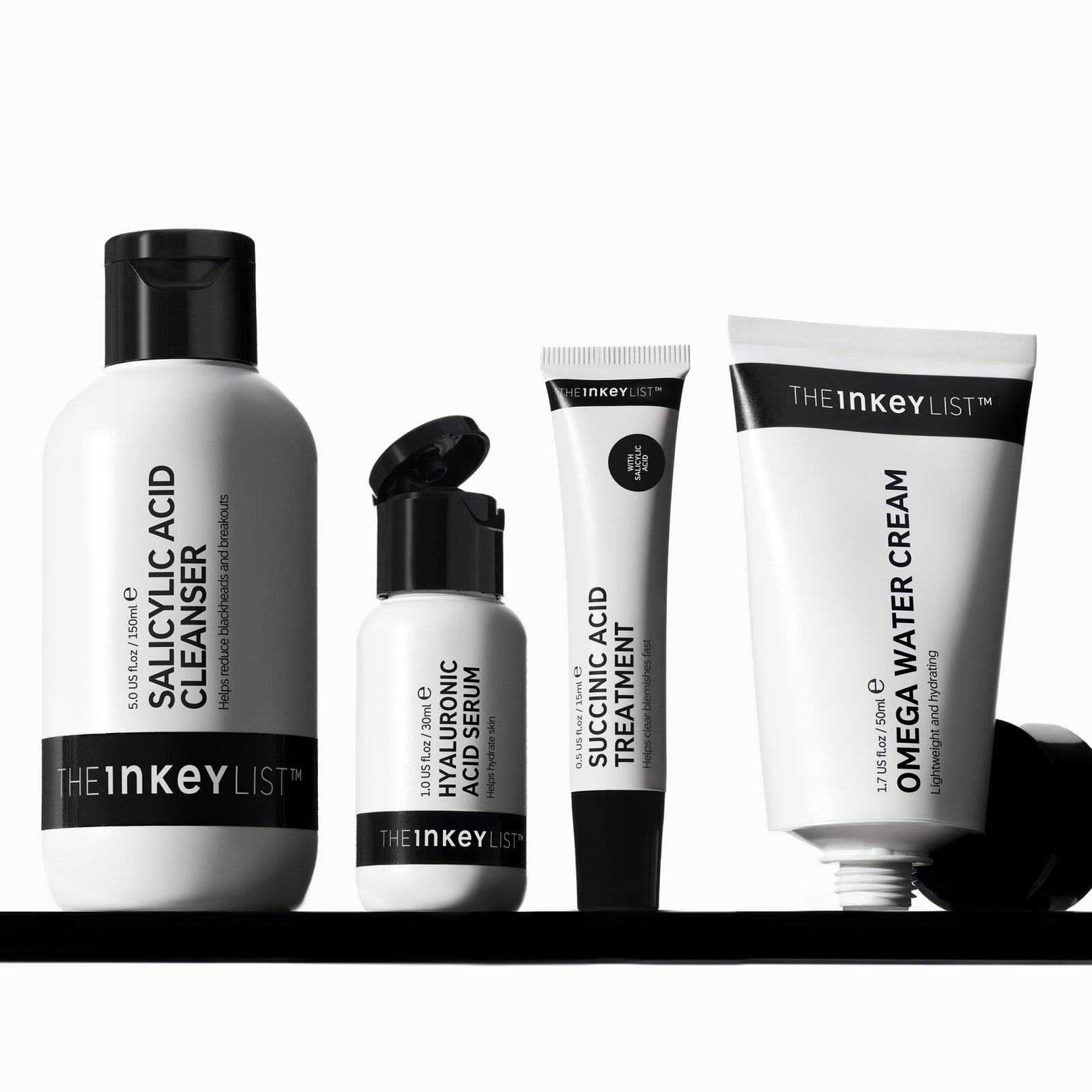 Set of skincare products from The Inkey List on a white background