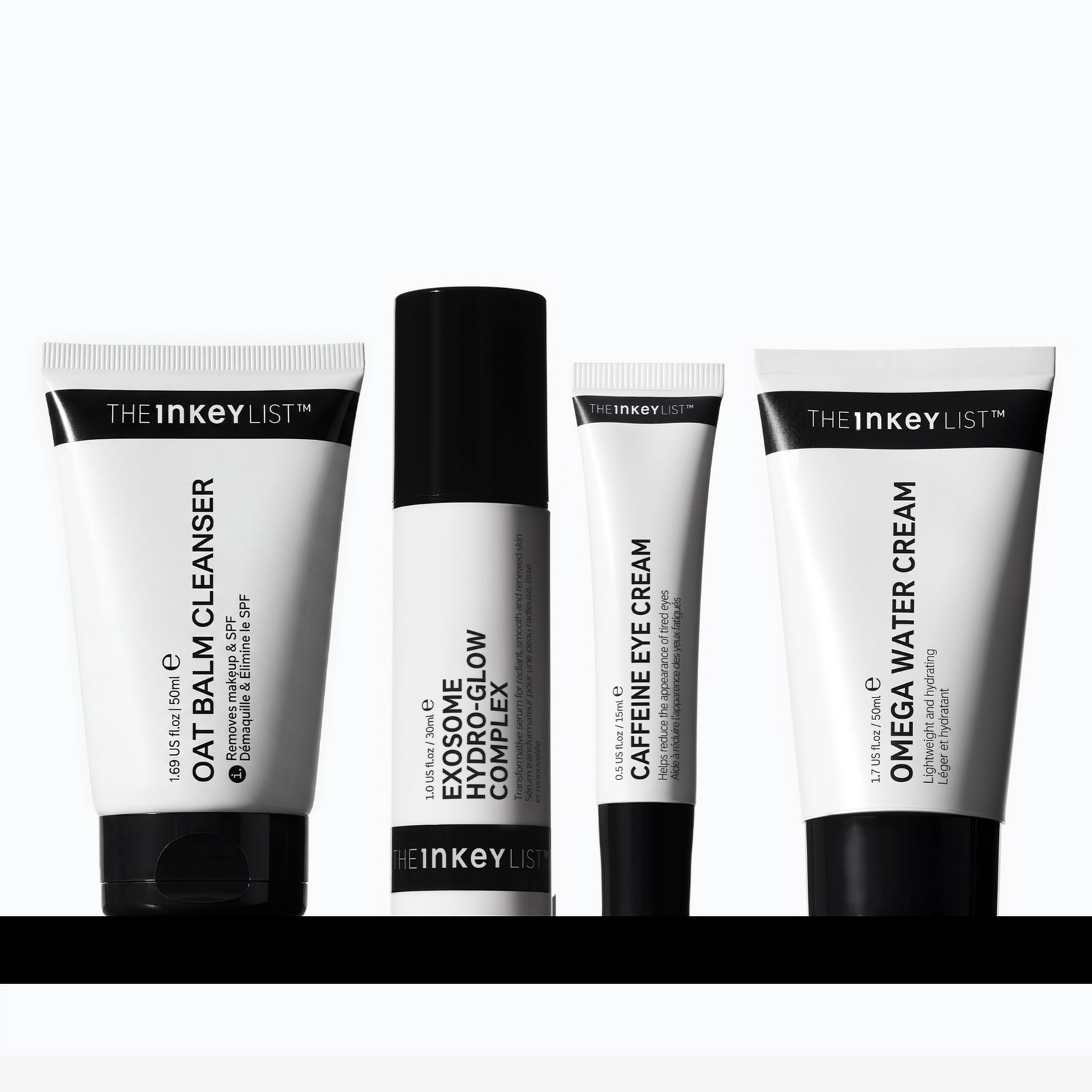 Set of skincare products from The Inkey List on a white background