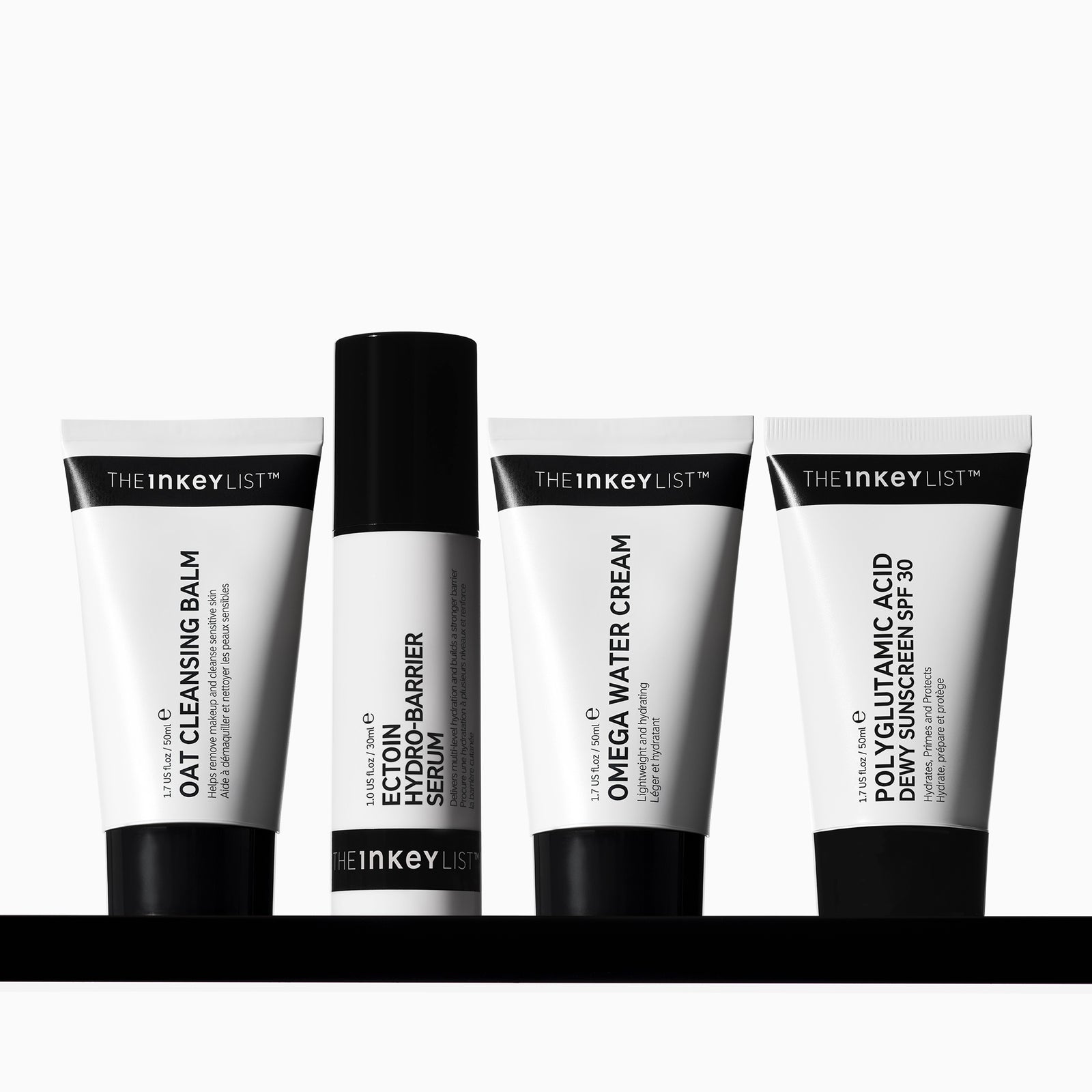 Set of skincare products from The Inkey List on a white background