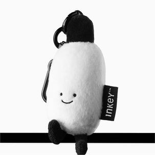 Plush keychain with a smiling face and 'Inkey' tag on a white background