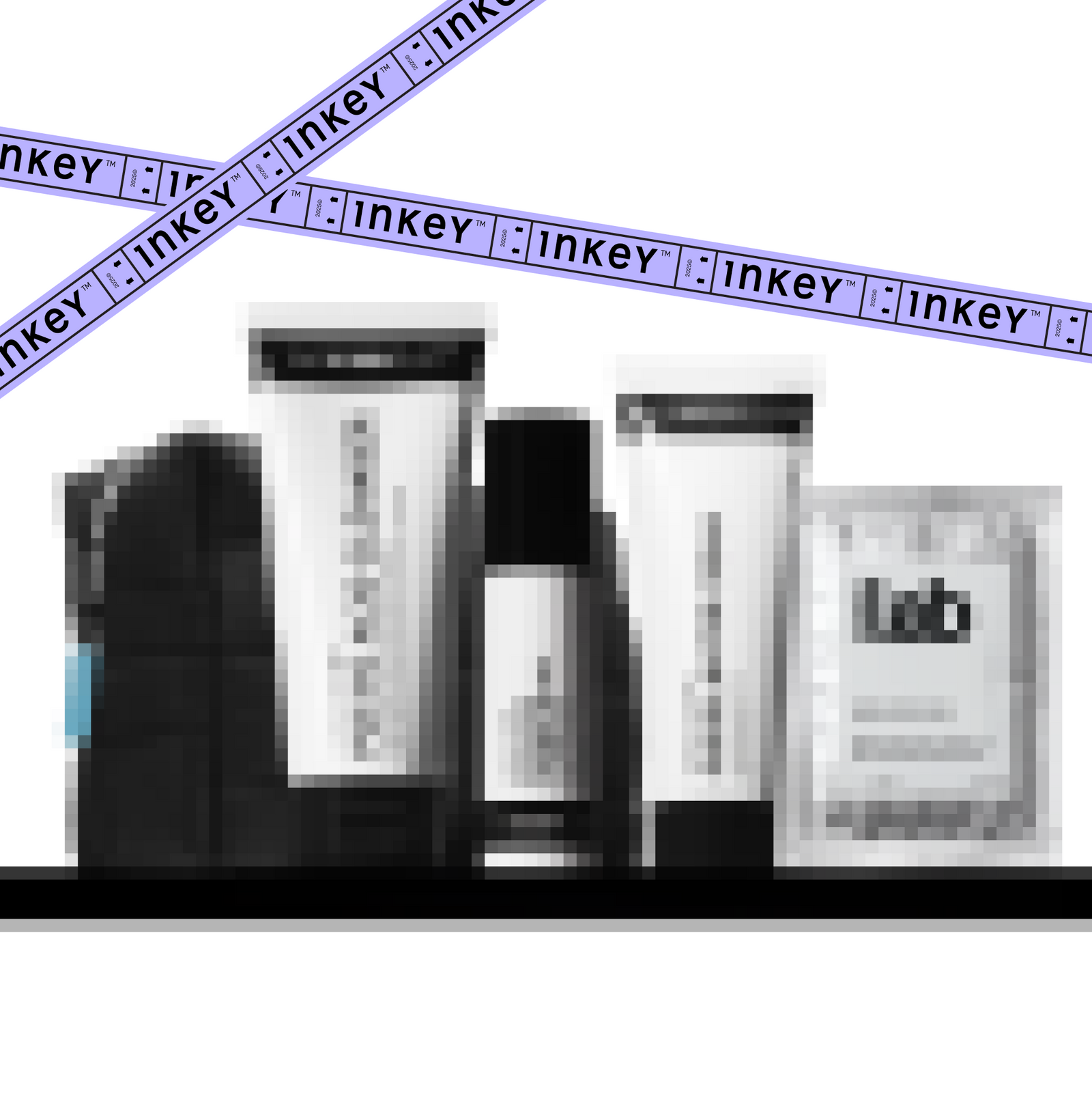 Cosmetic products with 'Inkey' branding on a white background