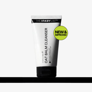 Tube of The Inkey List Oat Balm Cleanser with 'New & Improved' label on a white background