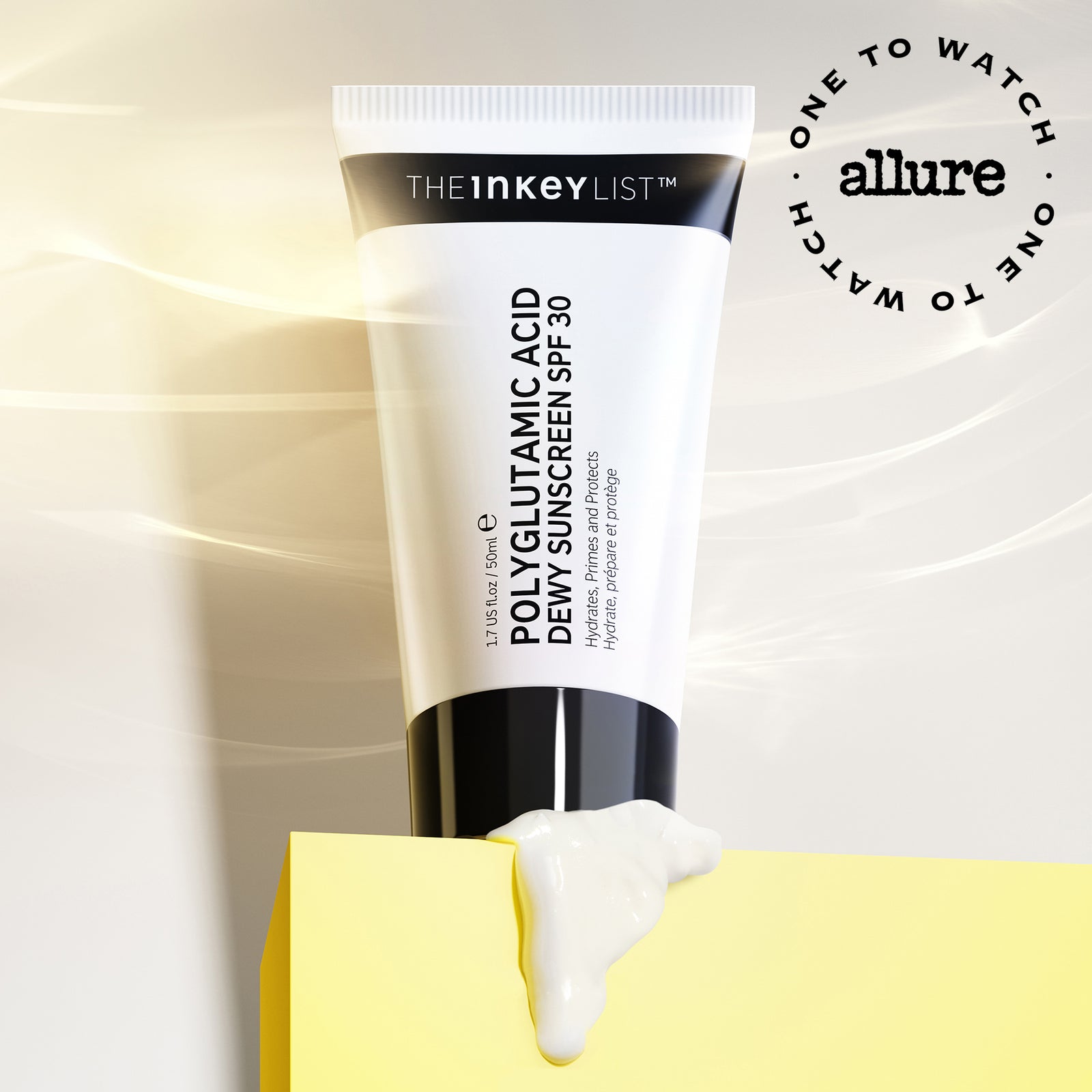 Polyglutamic Acid Dewy Sunscreen SPF 30 lightshot with allure award badge