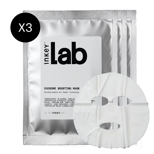 Inkey Lab Exosome Boosting Mask packaging with a single mask on a white background