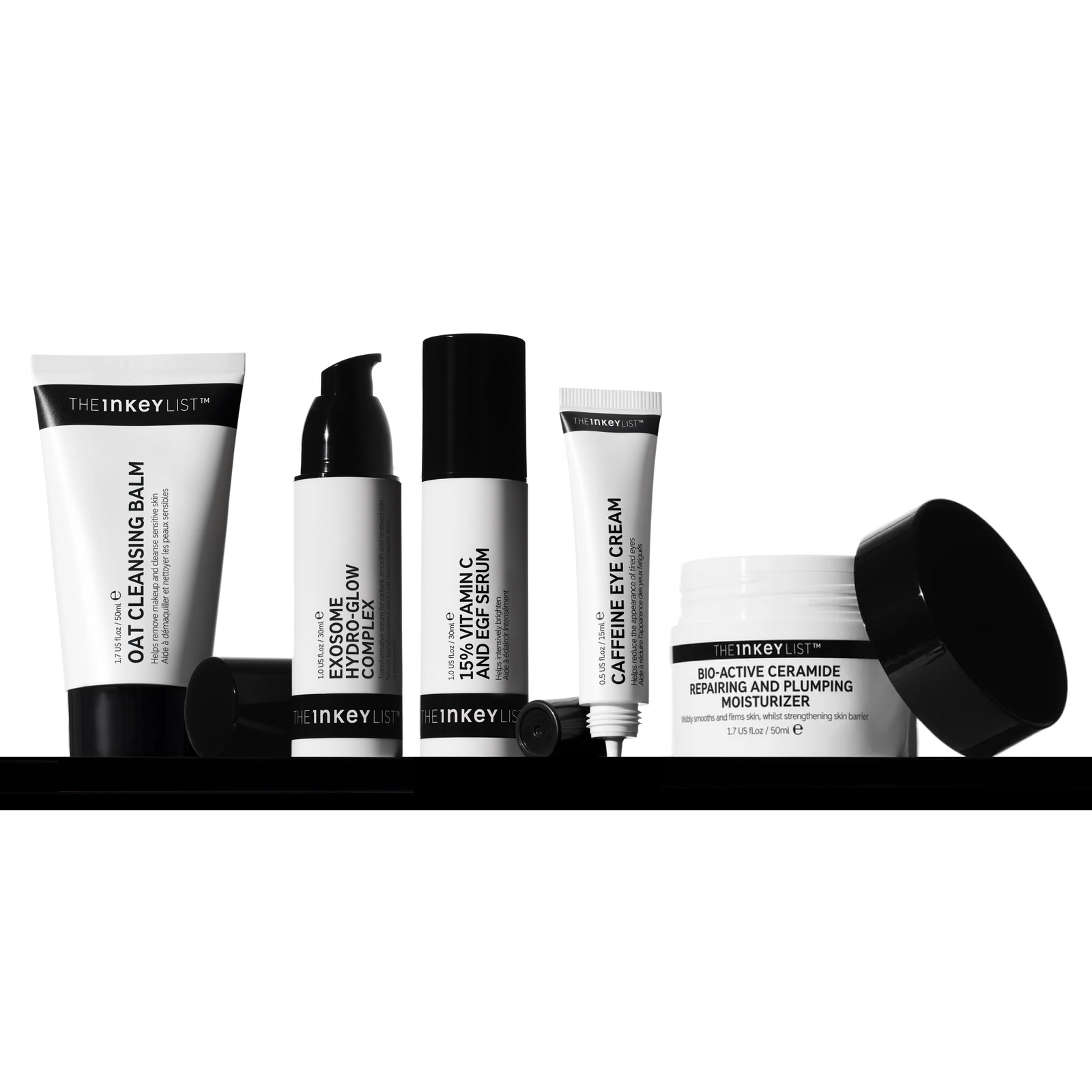 Collection of The Inkey List skincare products on a white background