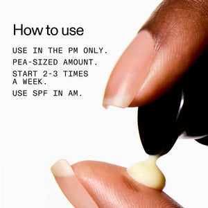 Hand applying cream with text on how to use it