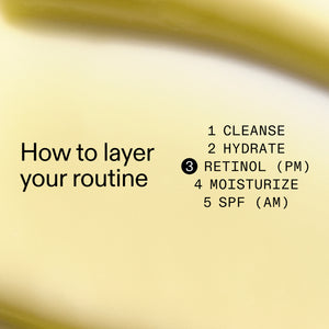 Text overlay on a beige background explaining a skincare routine with steps listed.