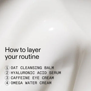 Text overlay on a blurred background with steps for layering a skincare routine.