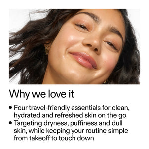 Woman with a close-up of her face, text about skincare products, and a white background.