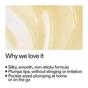 Tripeptide Plumping Lip Balm on a white background with key product benefits
